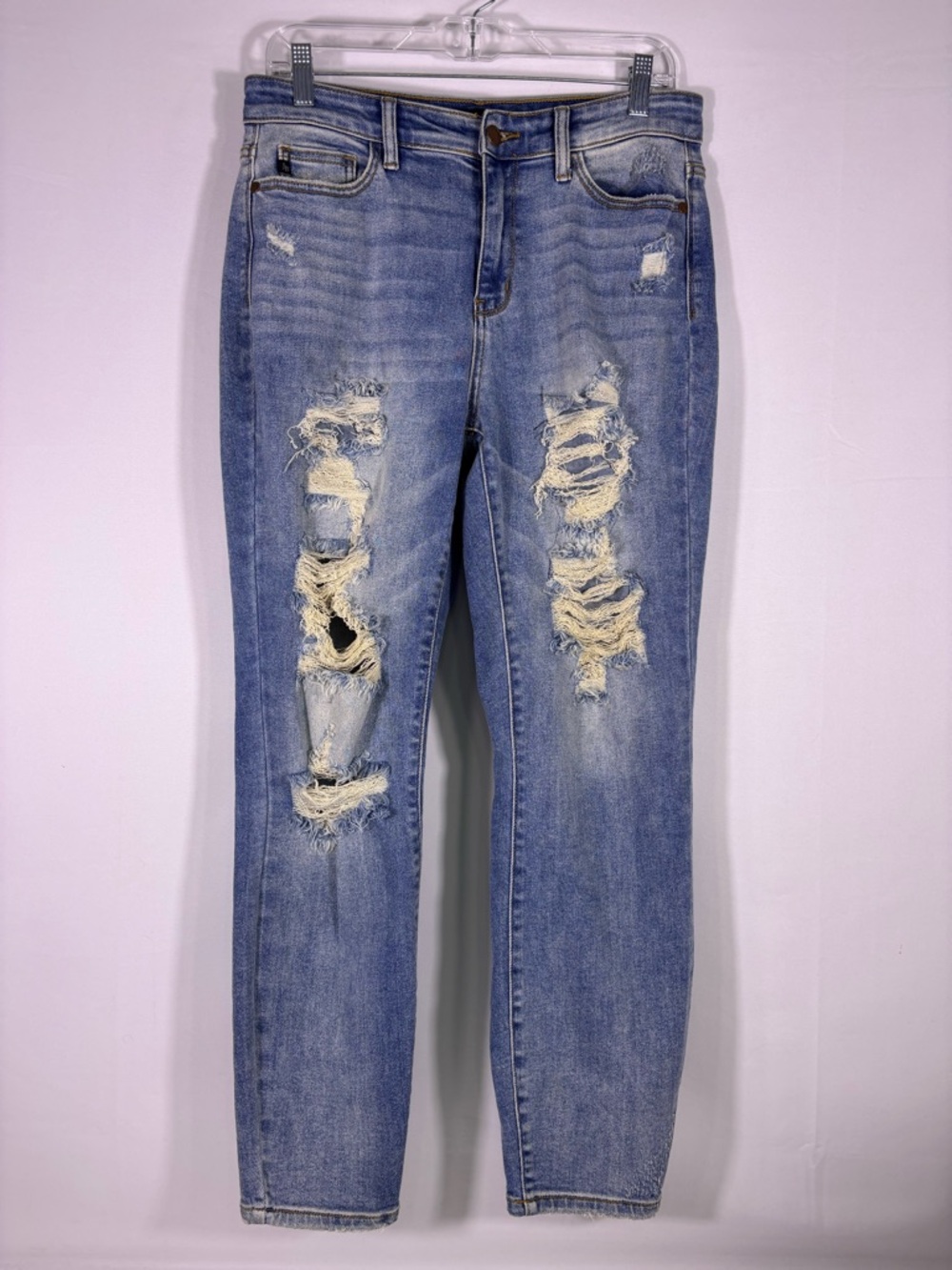 Judy Blue Destroyed Boyfriend Jeans Distressed Med Wash Stretch Denim Size 7/28